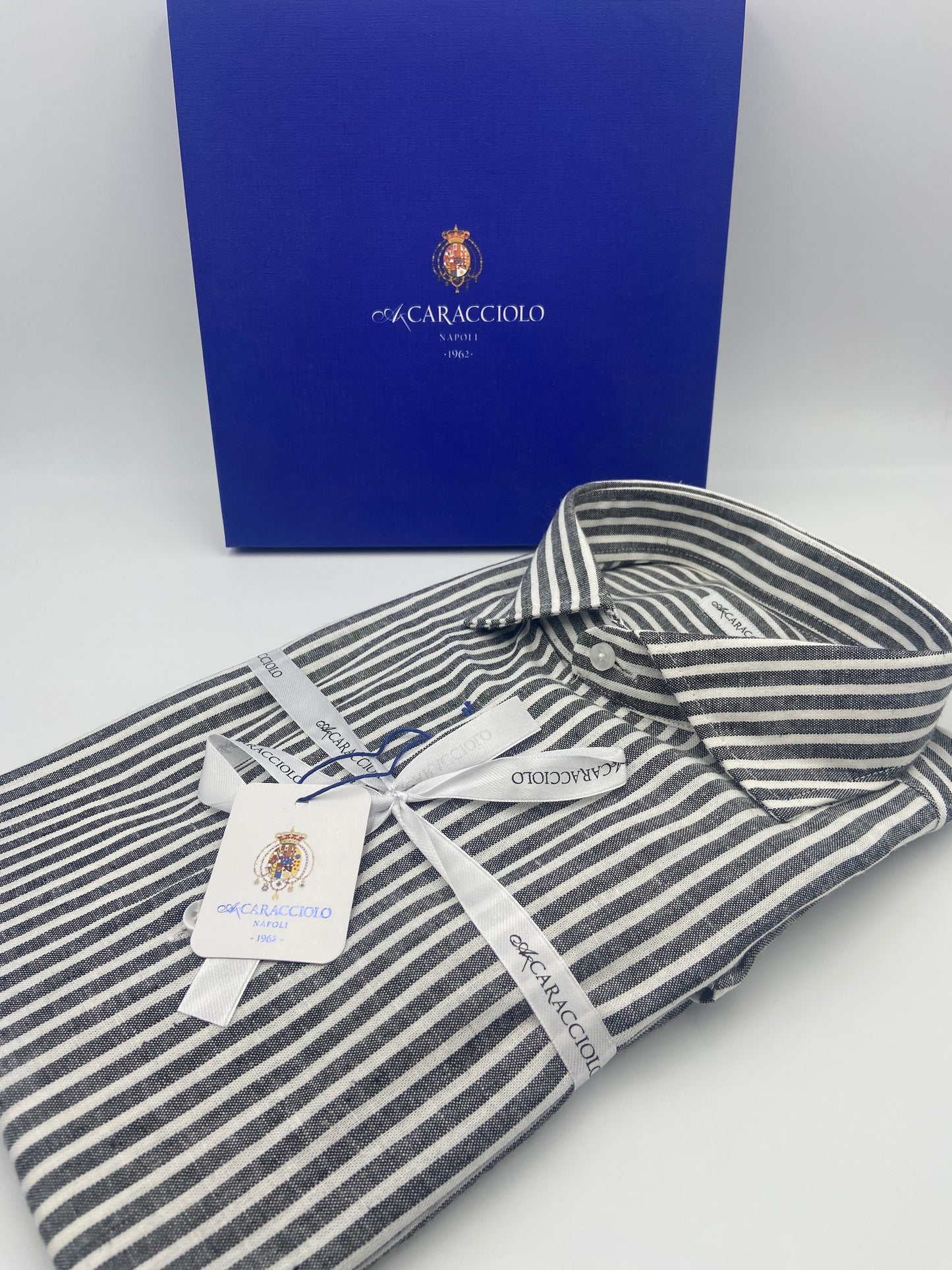 Camicia in 100% lino  - Bianco e Grigio | A. Caracciolo