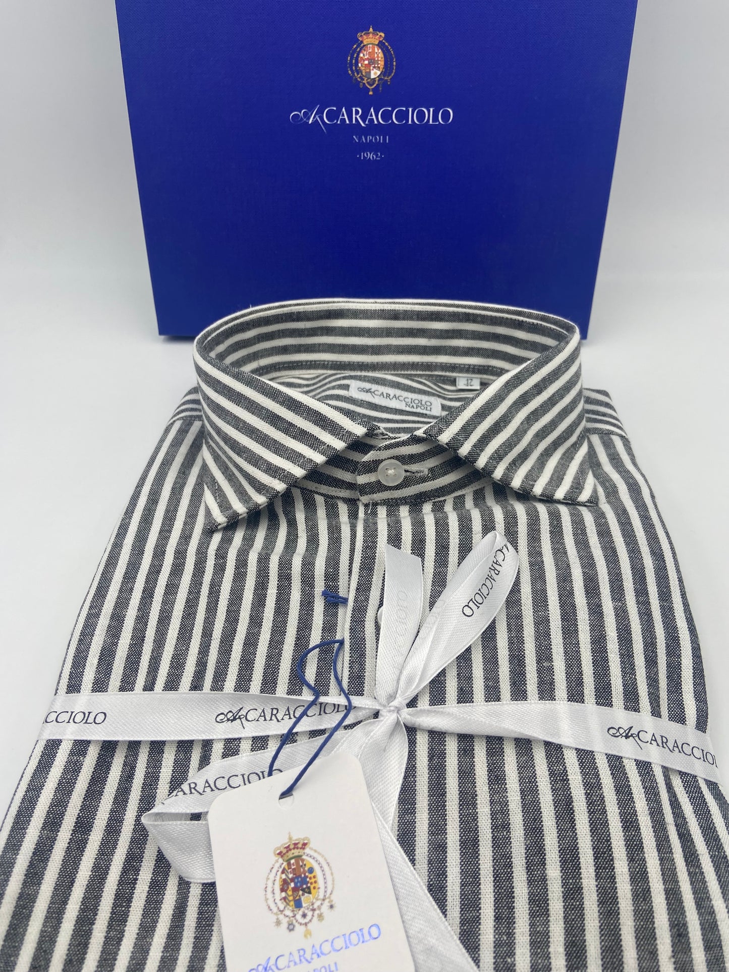 Camicia in 100% lino  - Bianco e Grigio | A. Caracciolo