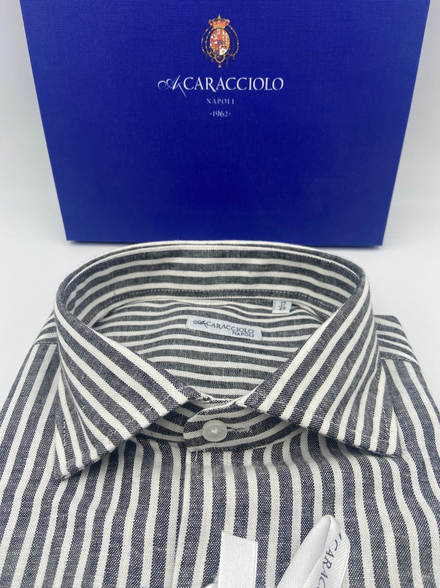 Camicia in 100% lino  - Bianco e Grigio | A. Caracciolo