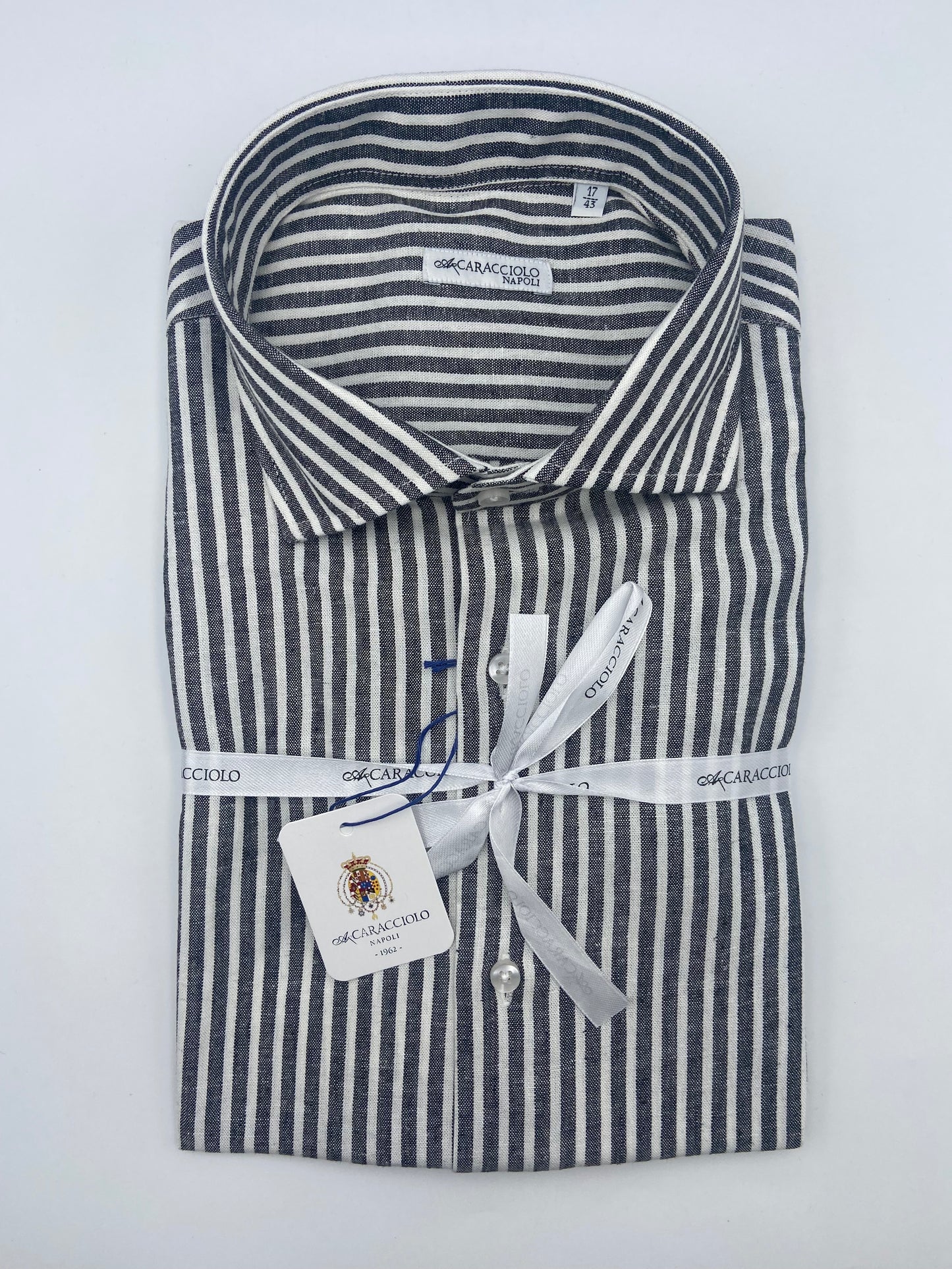Camicia in 100% lino  - Bianco e Grigio | A. Caracciolo