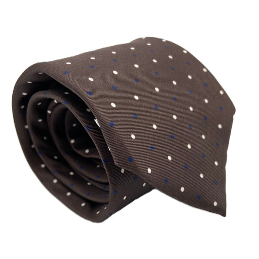Cravatta 7 pieghe - Pois Marrone