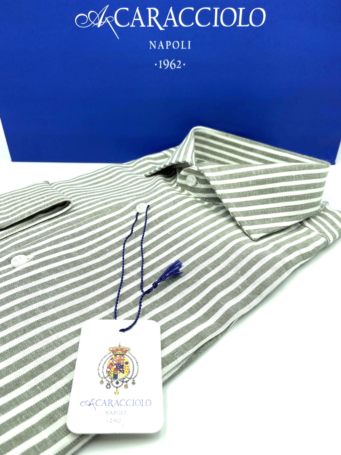 Camicia in 100% lino  - Bianco e Verde | A. Caracciolo