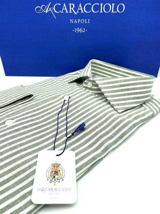 Camicia in 100% lino  - Bianco e Verde | A. Caracciolo