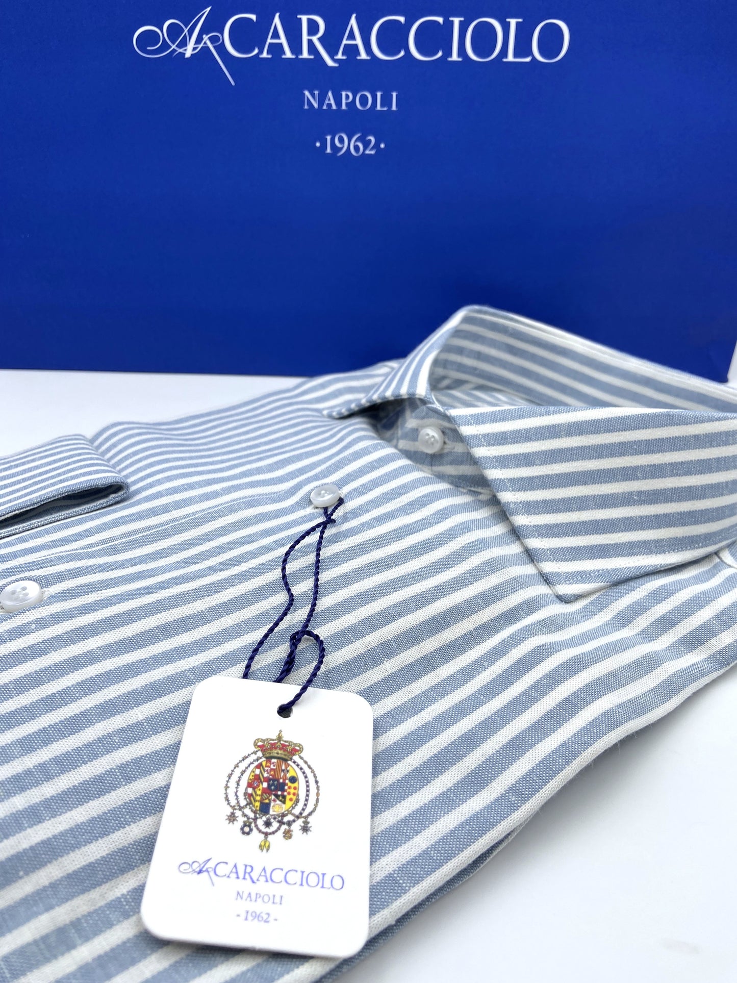 Camicia in 100% lino  - Bianco e Azzurro | A. Caracciolo
