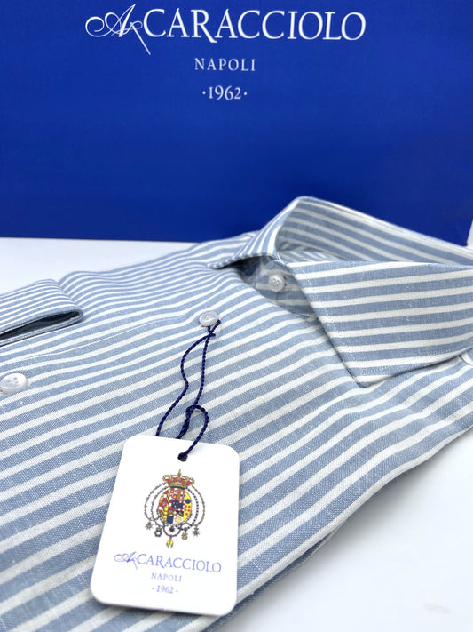 Camicia in 100% lino  - Bianco e Azzurro | A. Caracciolo