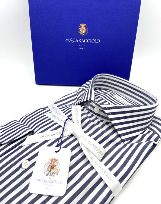 Camicia in 100% cotone - 500 Righe Blu Scuro & Bianco | A. Caracciolo