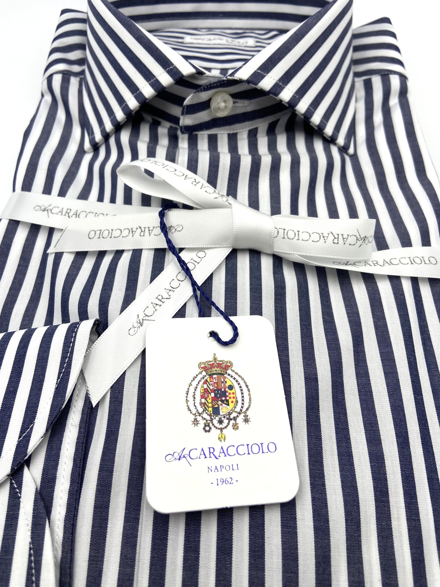 Camicia in 100% cotone - 500 Righe Blu Scuro & Bianco | A. Caracciolo