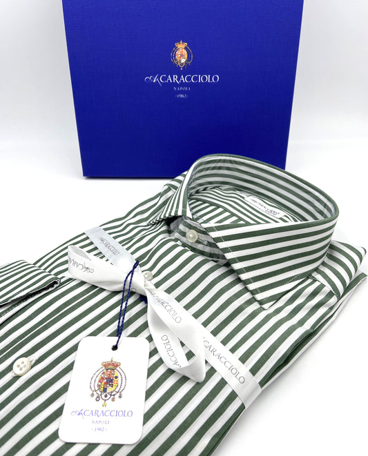 Camicia in 100% cotone - 500 Righe Verde Oliva & Bianco | A. Caracciolo