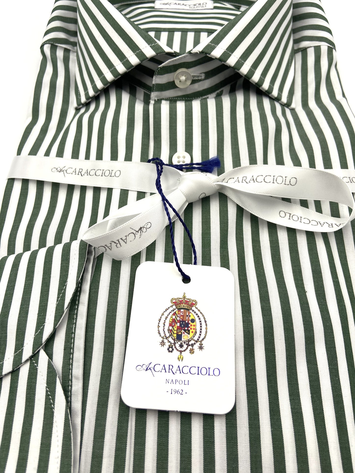 Camicia in 100% cotone - 500 Righe Verde Oliva & Bianco | A. Caracciolo