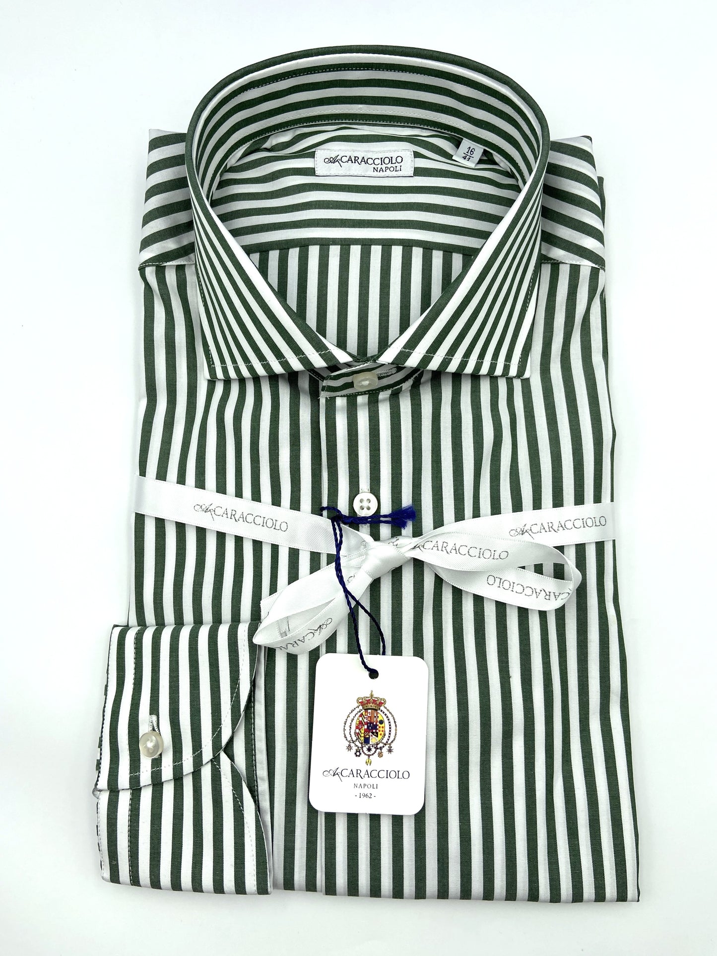 Camicia in 100% cotone - 500 Righe Verde Oliva & Bianco | A. Caracciolo