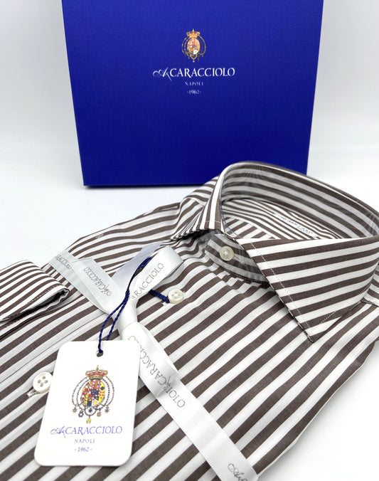 Camicia in 100% cotone - 500 Righe Marrone & Bianco | A. Caracciolo