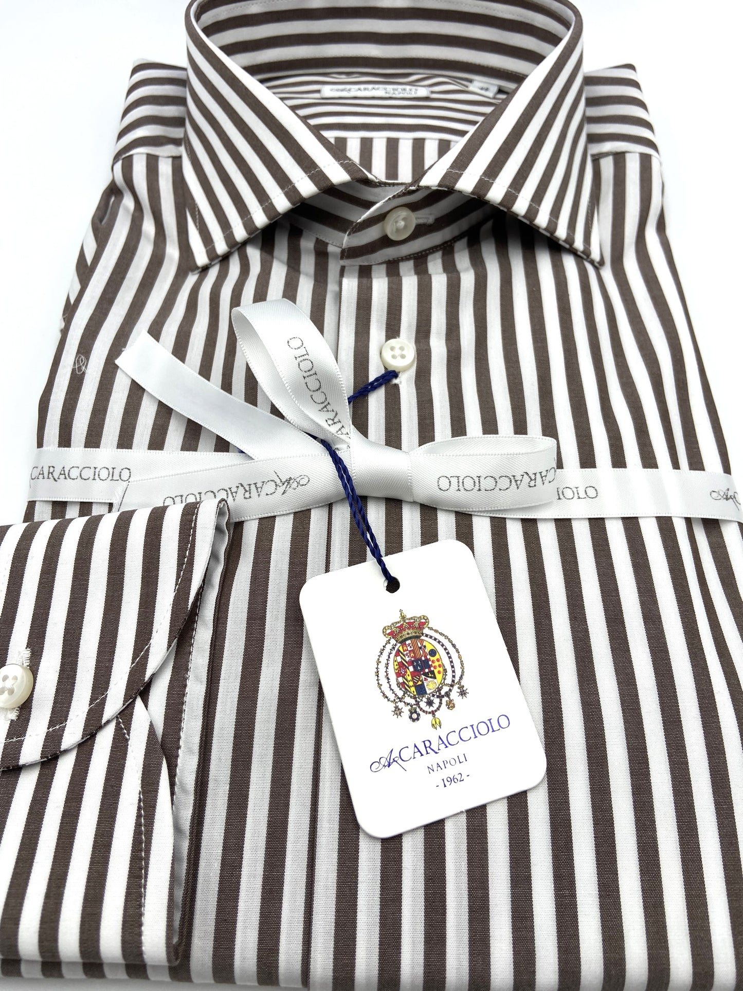 Camicia in 100% cotone - 500 Righe Marrone & Bianco | A. Caracciolo