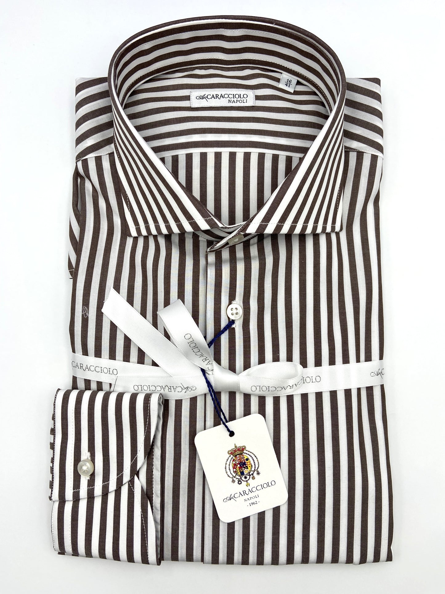 Camicia in 100% cotone - 500 Righe Marrone & Bianco | A. Caracciolo