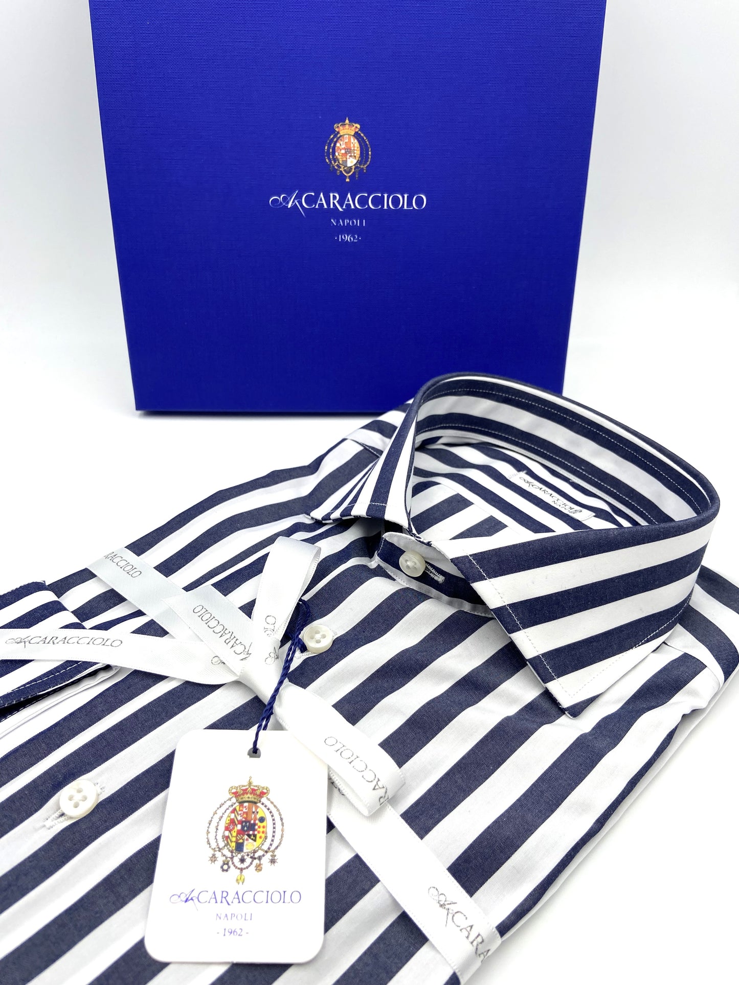 Camicia in 100% cotone - Fascia larga Blu & Bianco | A. Caracciolo