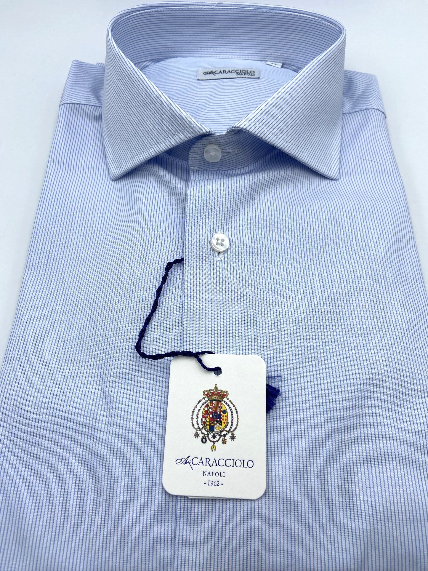 Camicia in 100% cotone - 1000 righe sottile Azzurro & Bianco | A. Caracciolo