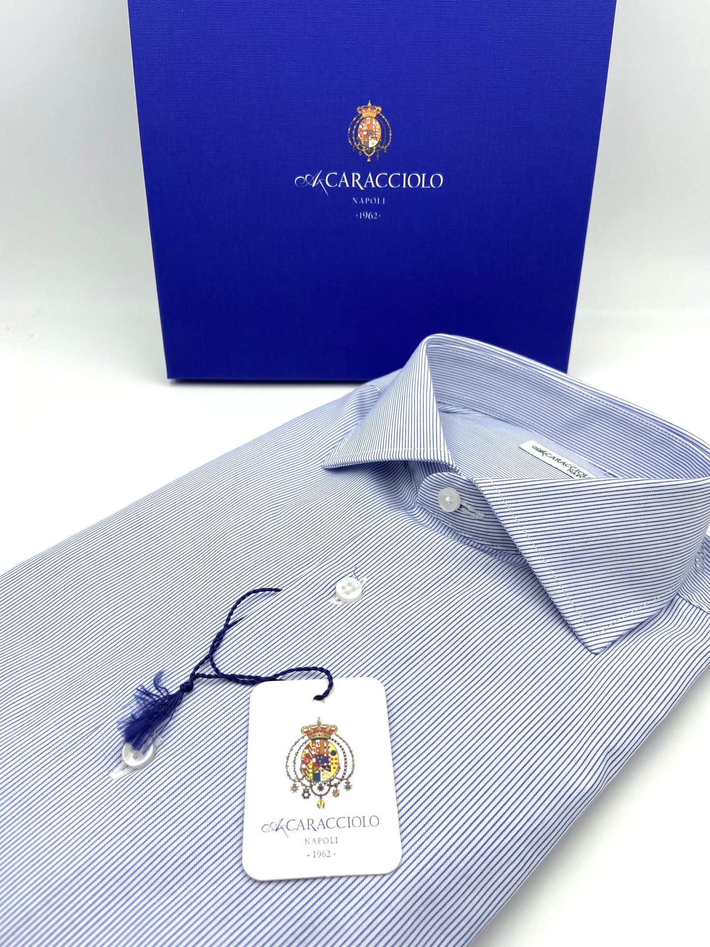 Camicia in 100% cotone - 1000 righe sottile Blu & Bianco | A. Caracciolo
