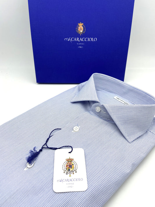 Camicia in 100% cotone - 1000 righe sottile Blu & Bianco | A. Caracciolo