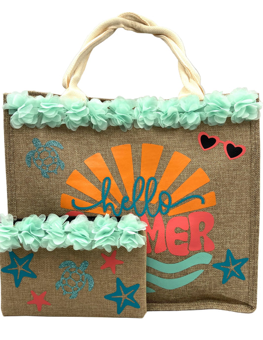Borsa Mare in Iuta con Pochette Abbinata - Acqua Marina