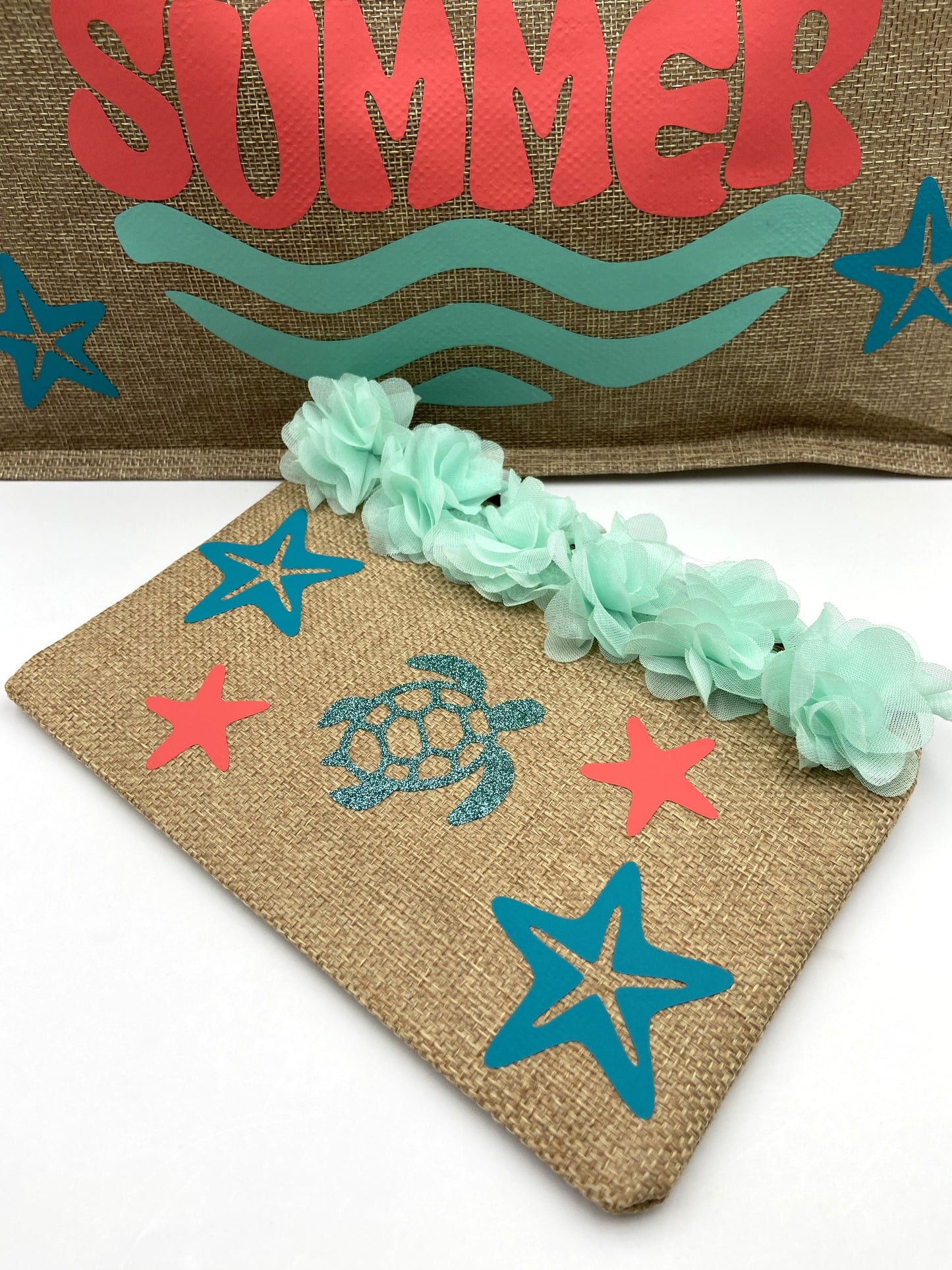 Borsa Mare in Iuta con Pochette Abbinata - Acqua Marina