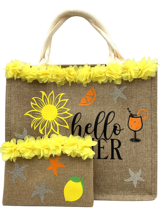 Borsa Mare in Iuta con Pochette Abbinata - Summer Vibes