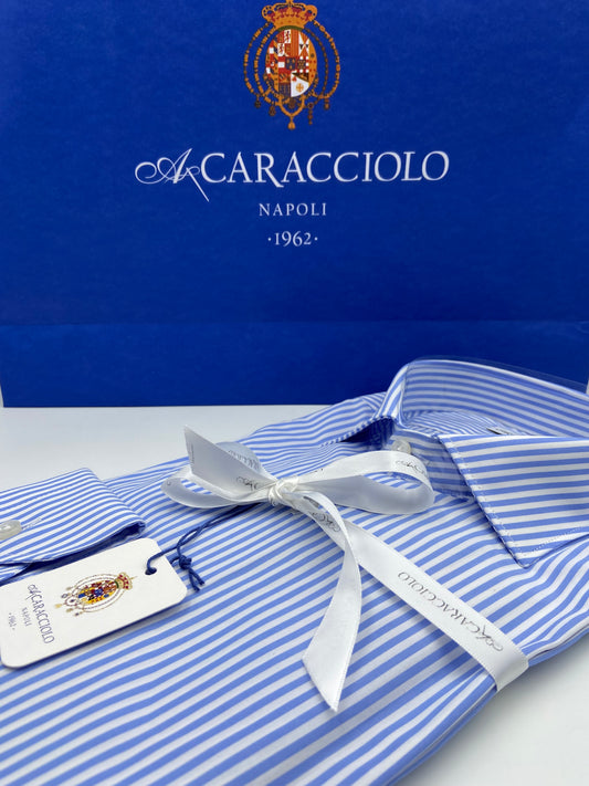 Camicia in 100% cotone - 500 Righe Celeste & Bianco | A. Caracciolo
